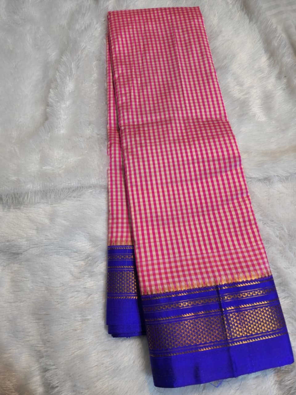 Rose Pink Gadwal Ilkal Pure Silk Satrangi Checks