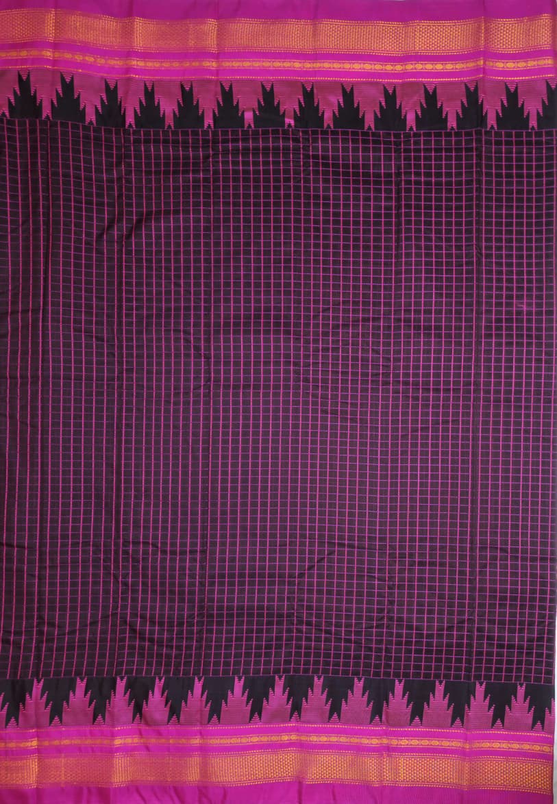 Black Thana Gadwal Chadurang Checks Ilkal Saree