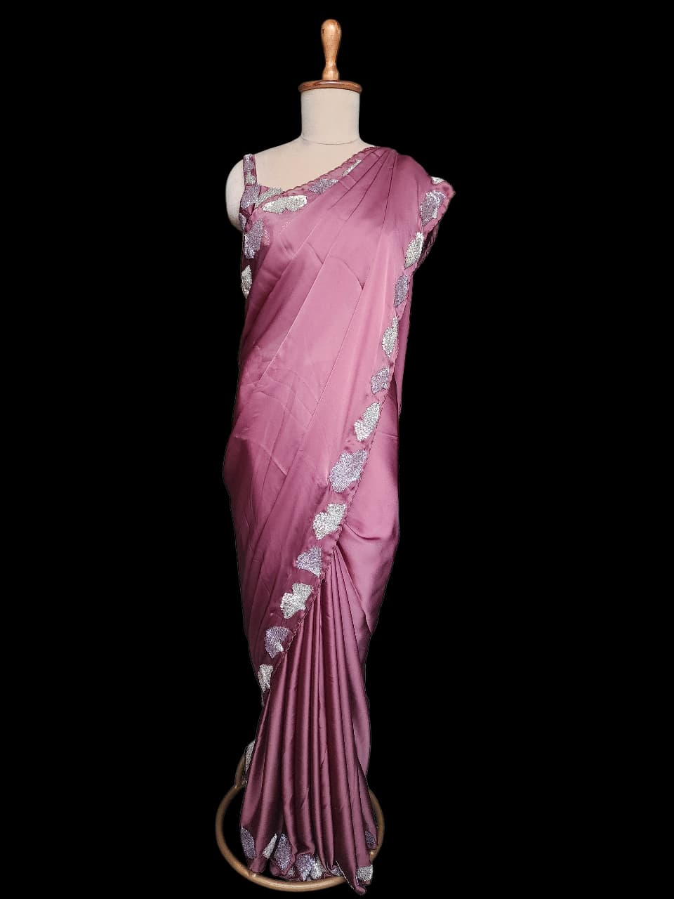 Gilded Maroon – Party Wear  Saree with Sequin Leaf Blouse