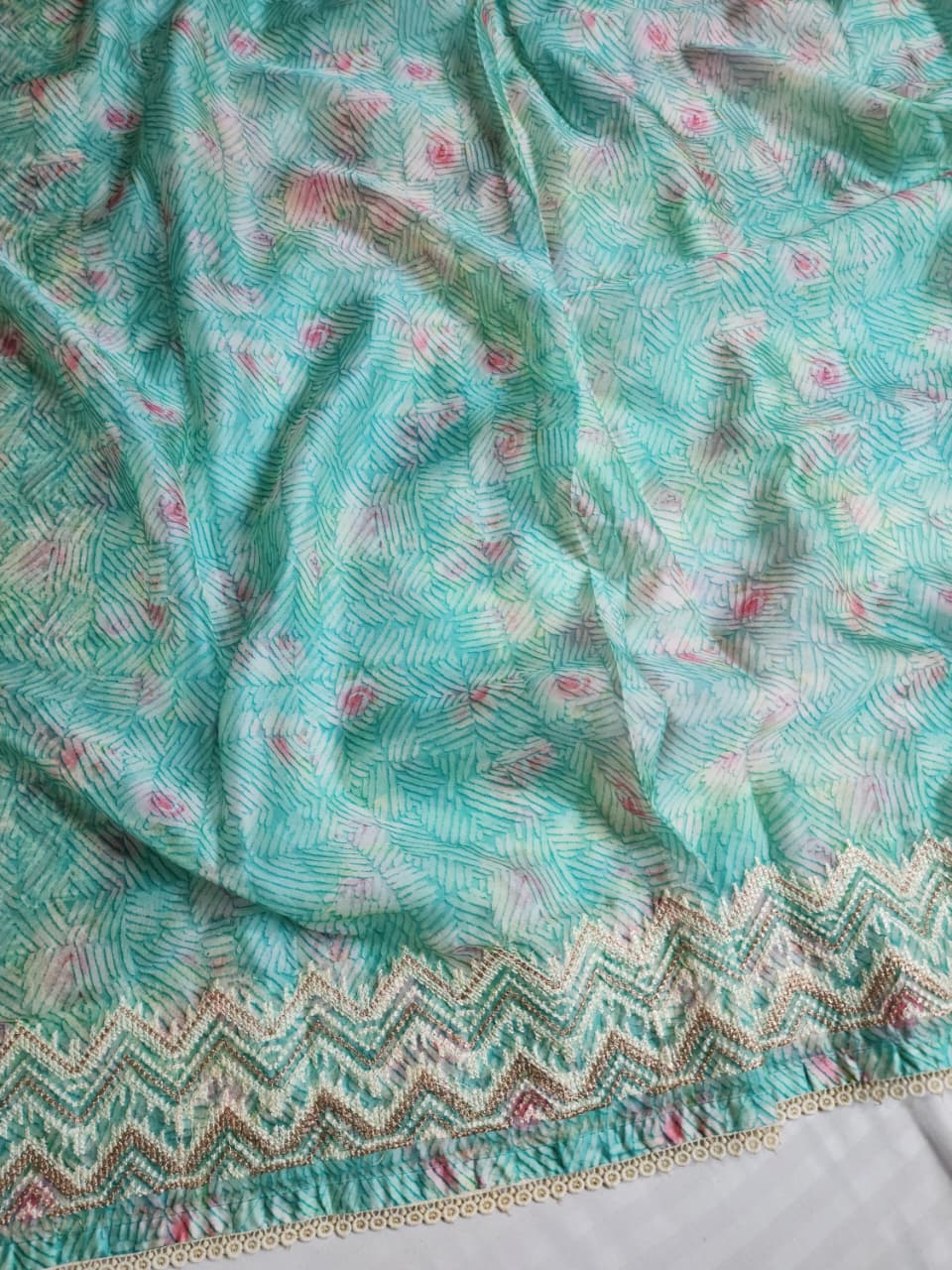 Aqua-blue-floral-organza-saree