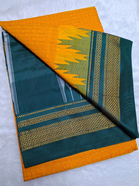 Mustard Yellow Gadwal Chaduranga Ilkal Cotton Saree with Contrast Zari Border & Pallu