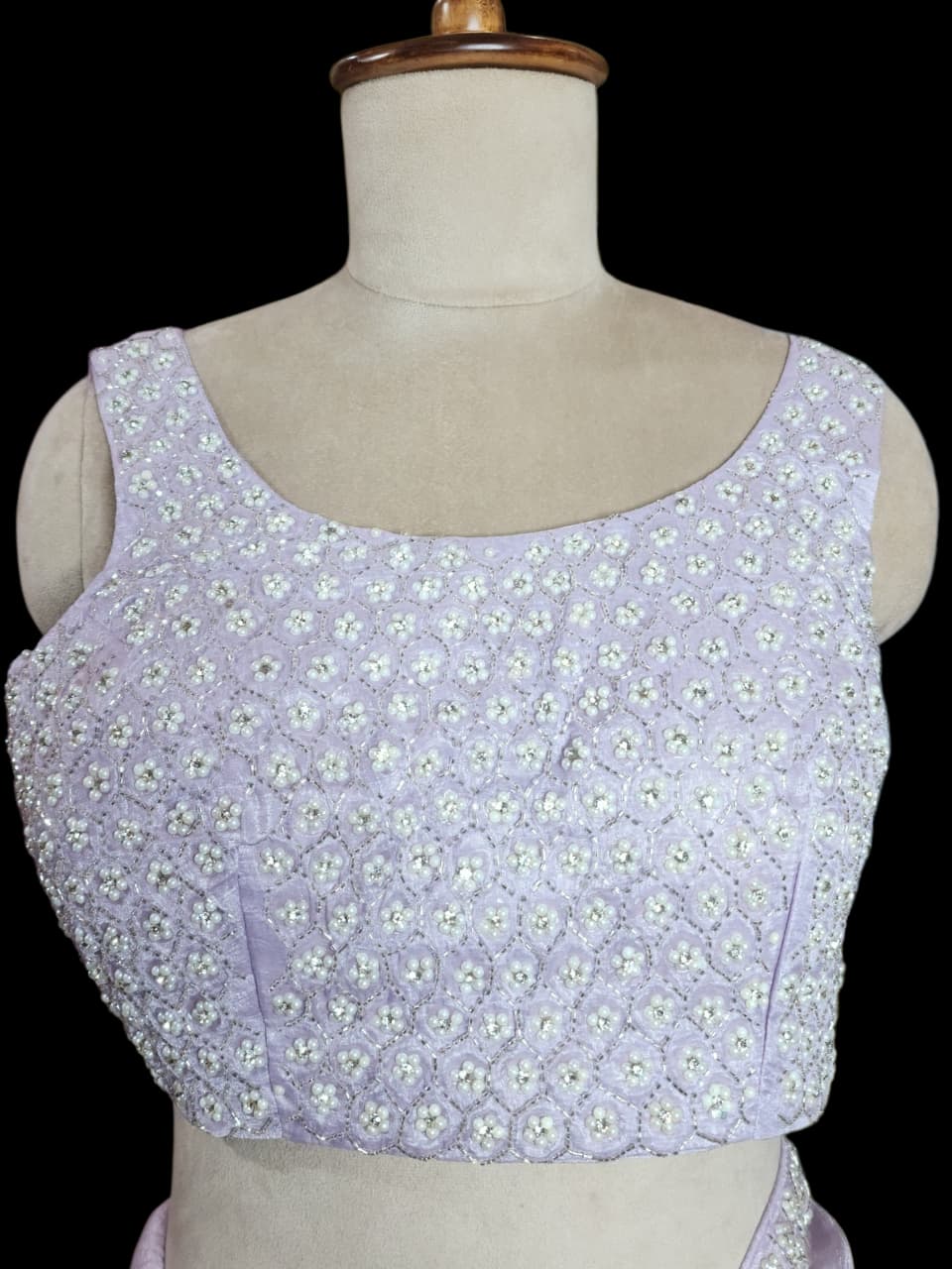 Lavender Saree with Pearl-Embroidered Designer Blouse