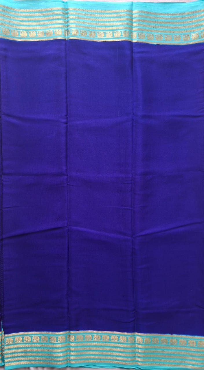 navy blue mysore crepe pure silk with elephant border