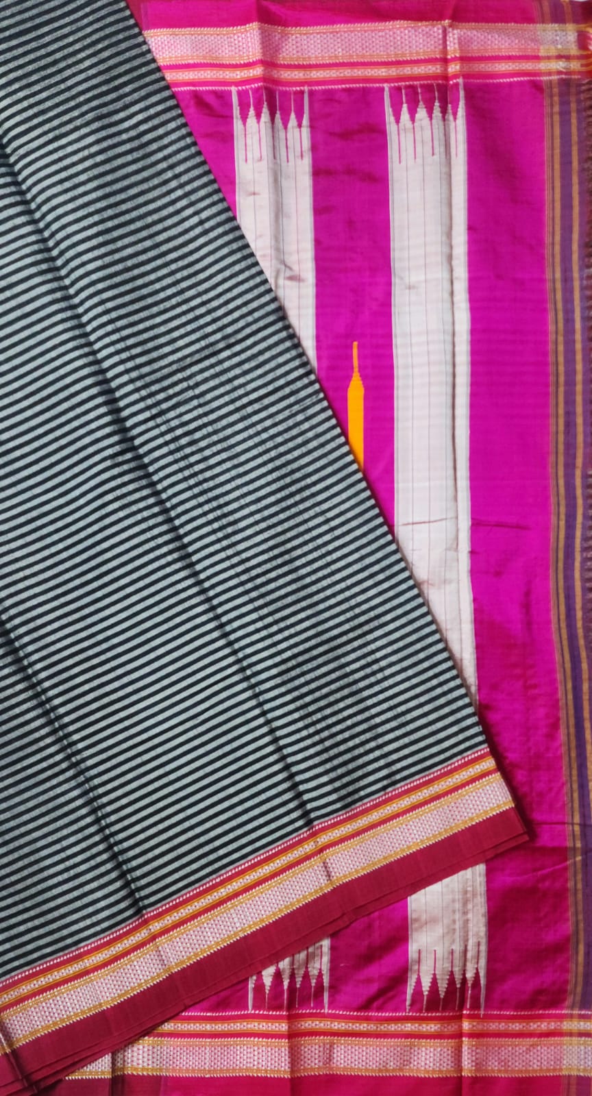 Graphite Black chikki paras border Ilkal Viscose Saree