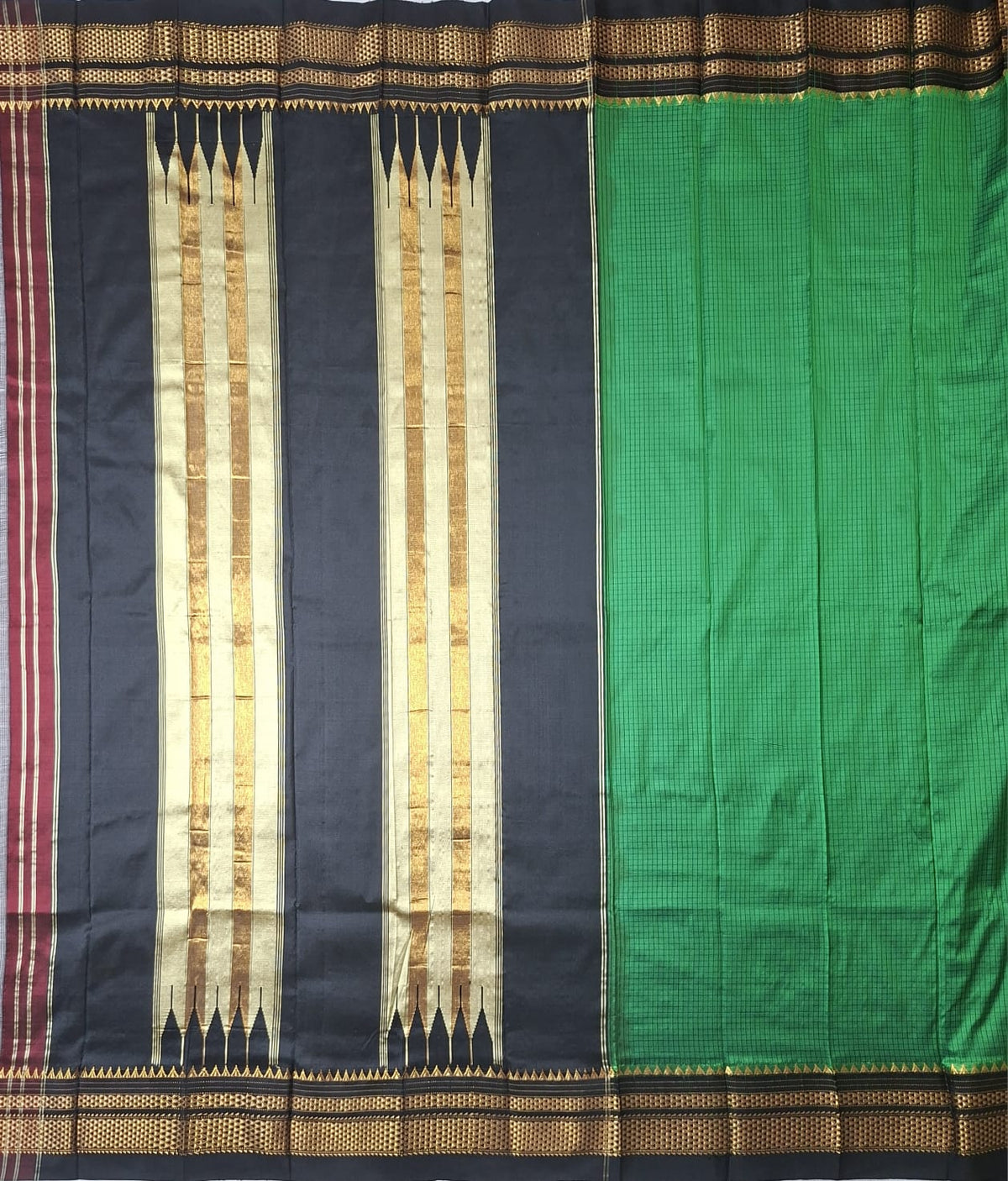 Green-Black Ragavali Checks- Ilkal Silk