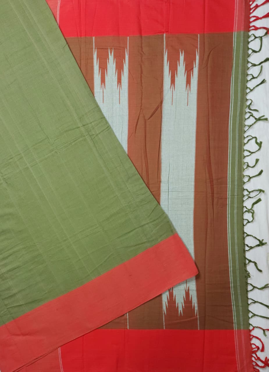 Olive Green Cotton Handloom Saree