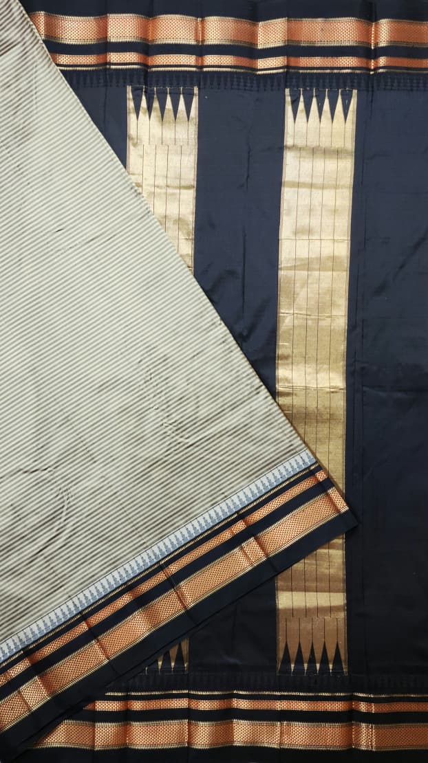 Sand-Beige Gadwal Pure Ilkal Silk Saree with Rapid Stripes