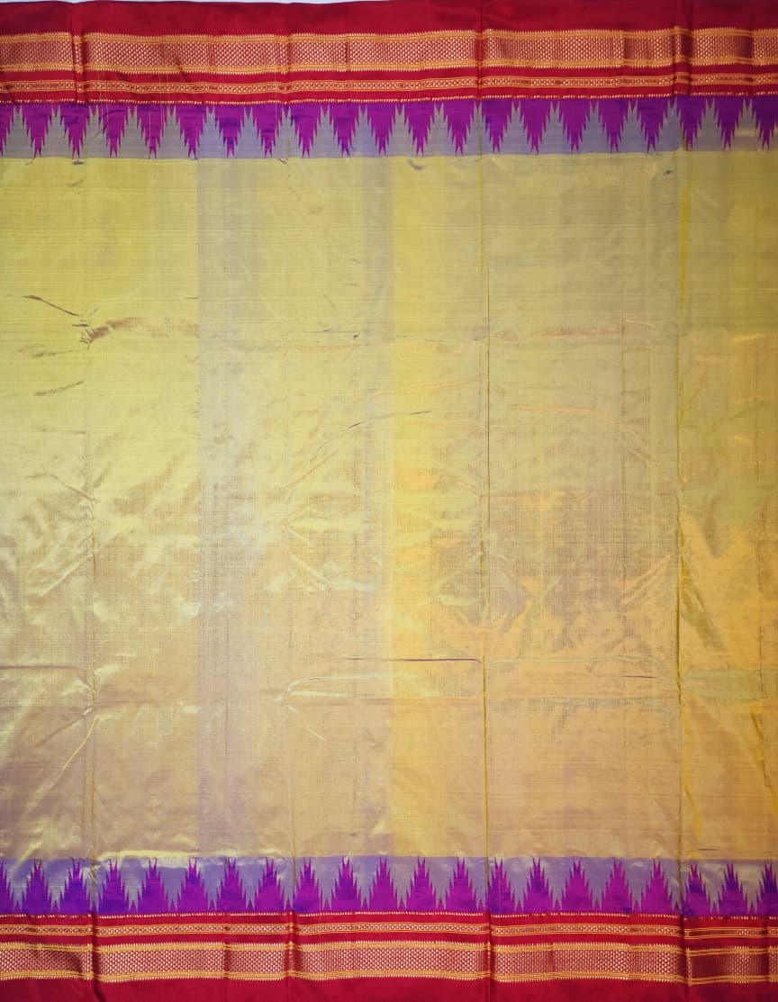 Golden Mustard Plain Ilkal  Silk with BigTemple Border