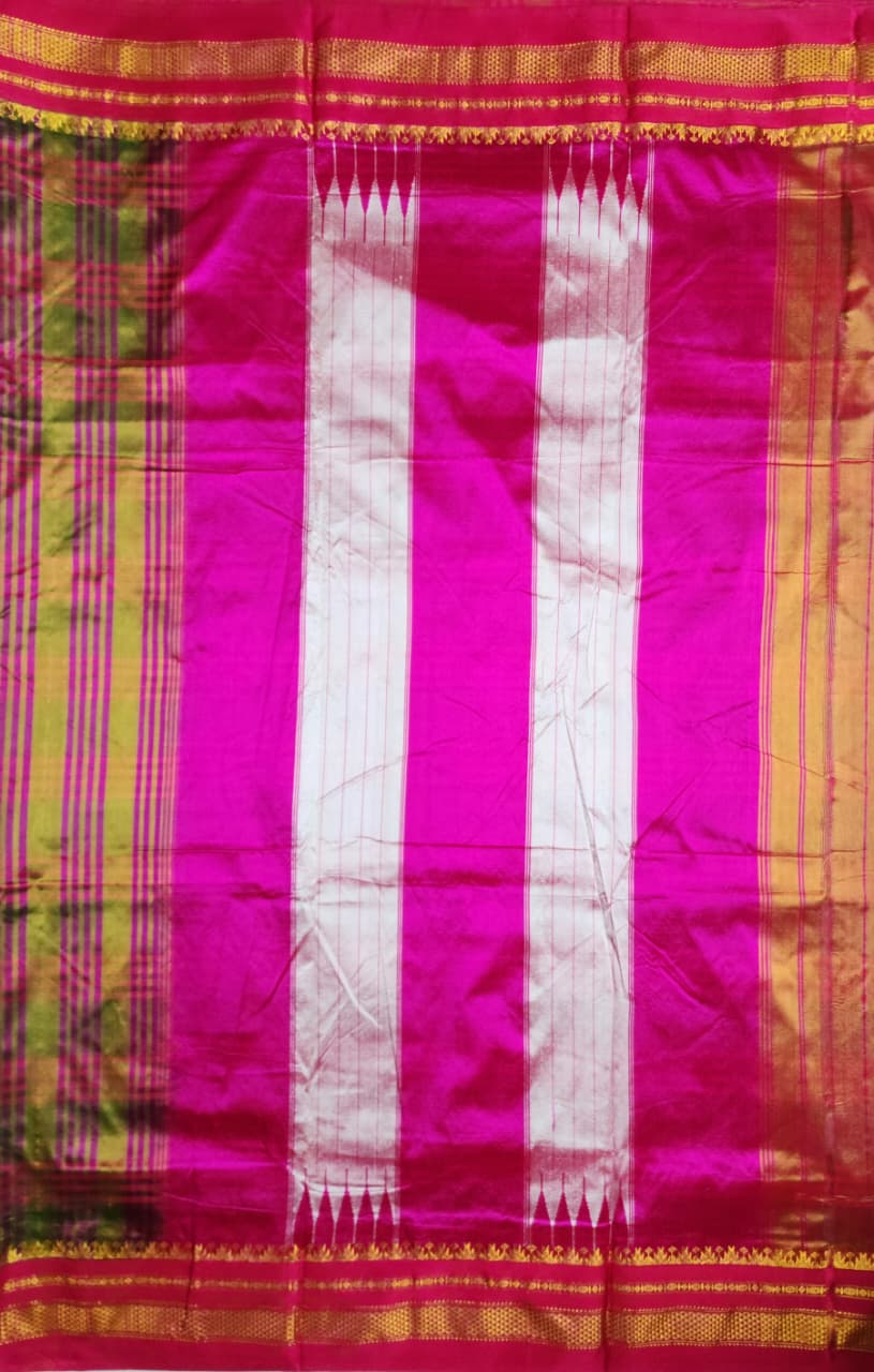 Olive Green & Magenta Big Checks Ilkal Silk Saree