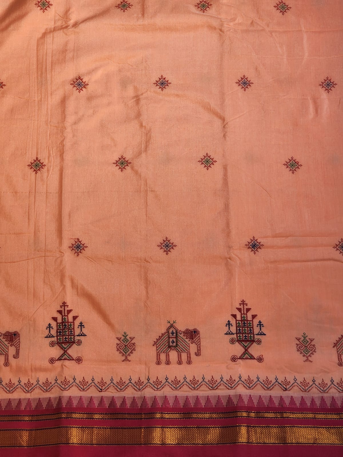 Peach Ilkal Kasuti Cotton Saree