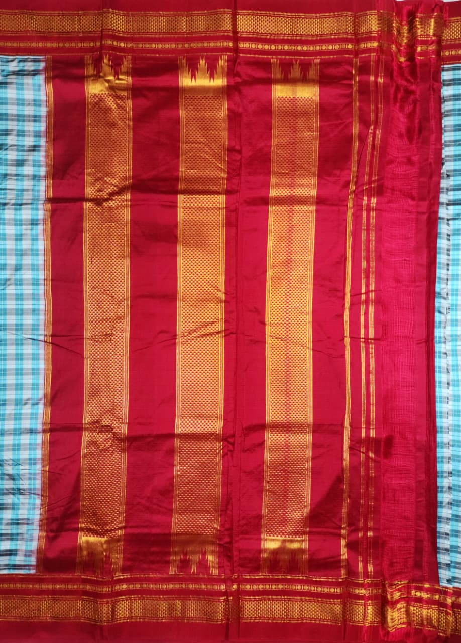 Blue-Red Checks Ilkal Saree