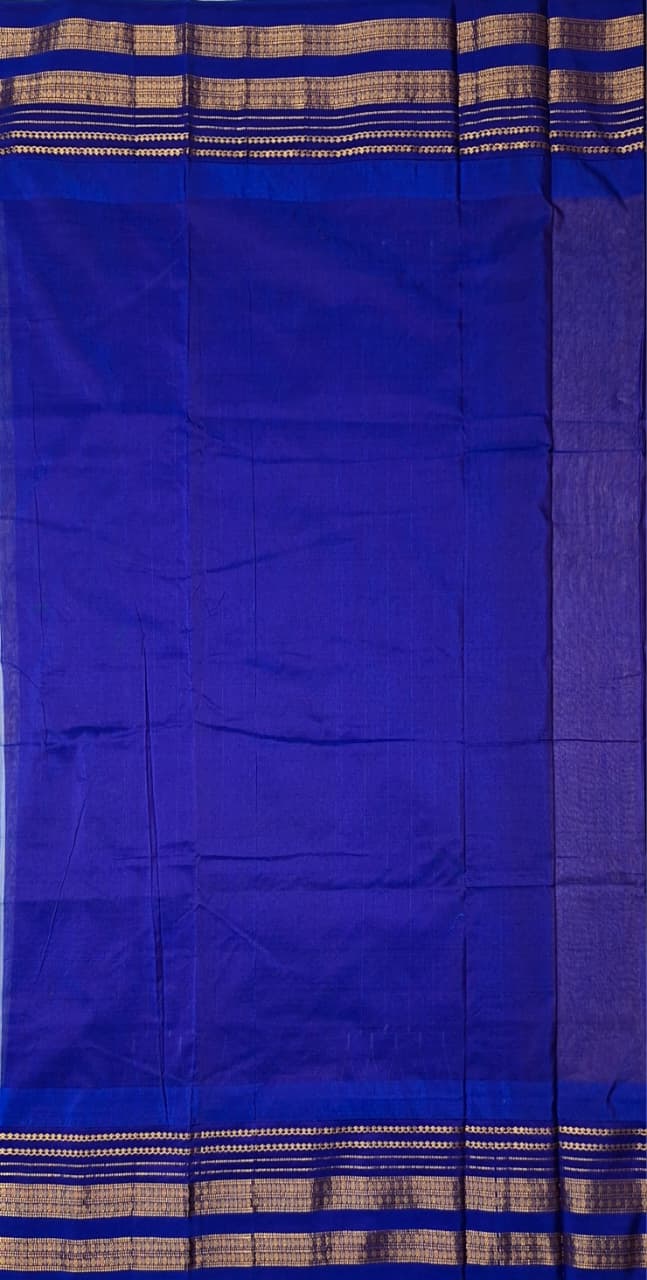 Mustard Yellow Big Checks Ilkal Saree with Royal Blue Big Border