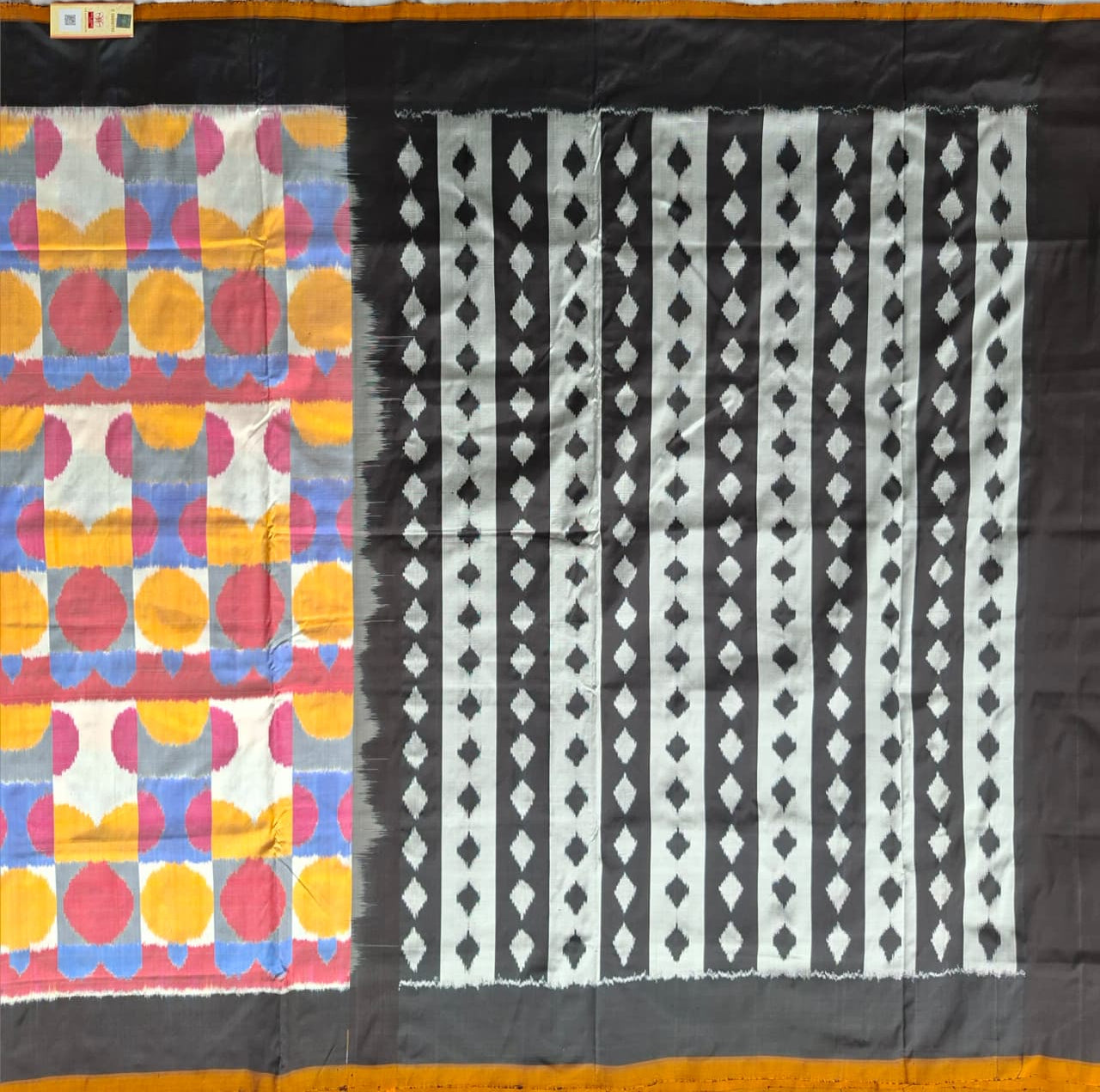 Multicolor Handloom Pochampally pure silk with black border