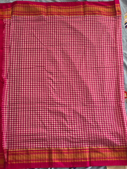 Classic pink & White Ilkal Mini Checks Saree