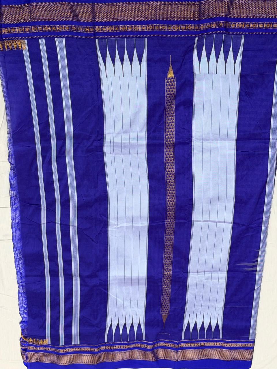 Premium Navy Blue & White Ilkal Mini Checks Saree with Gadwal border