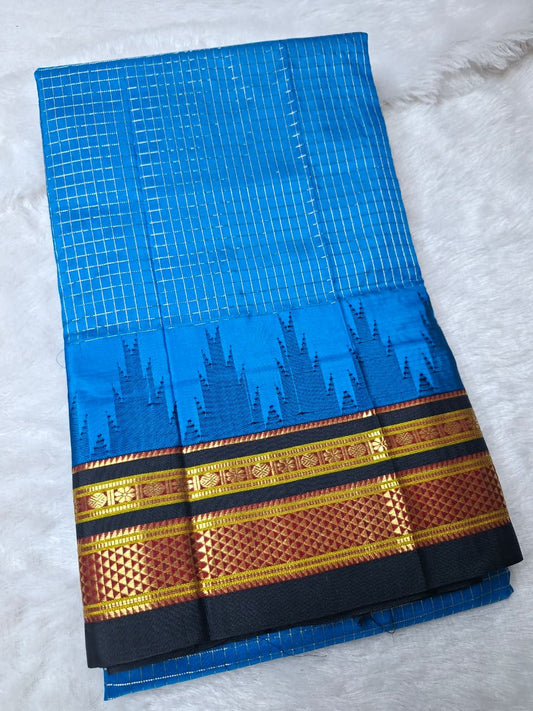 Blue-Black Ilkal Gadwal Pure silk Saree-Malabar Edition