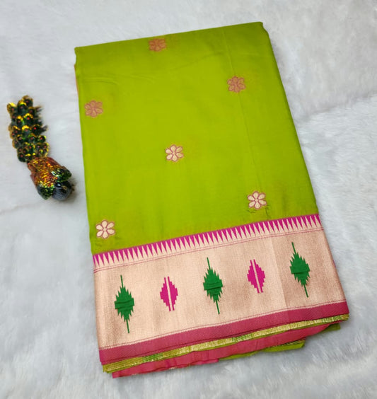 Lively Parrot Green Paithani Soft Silk Saree