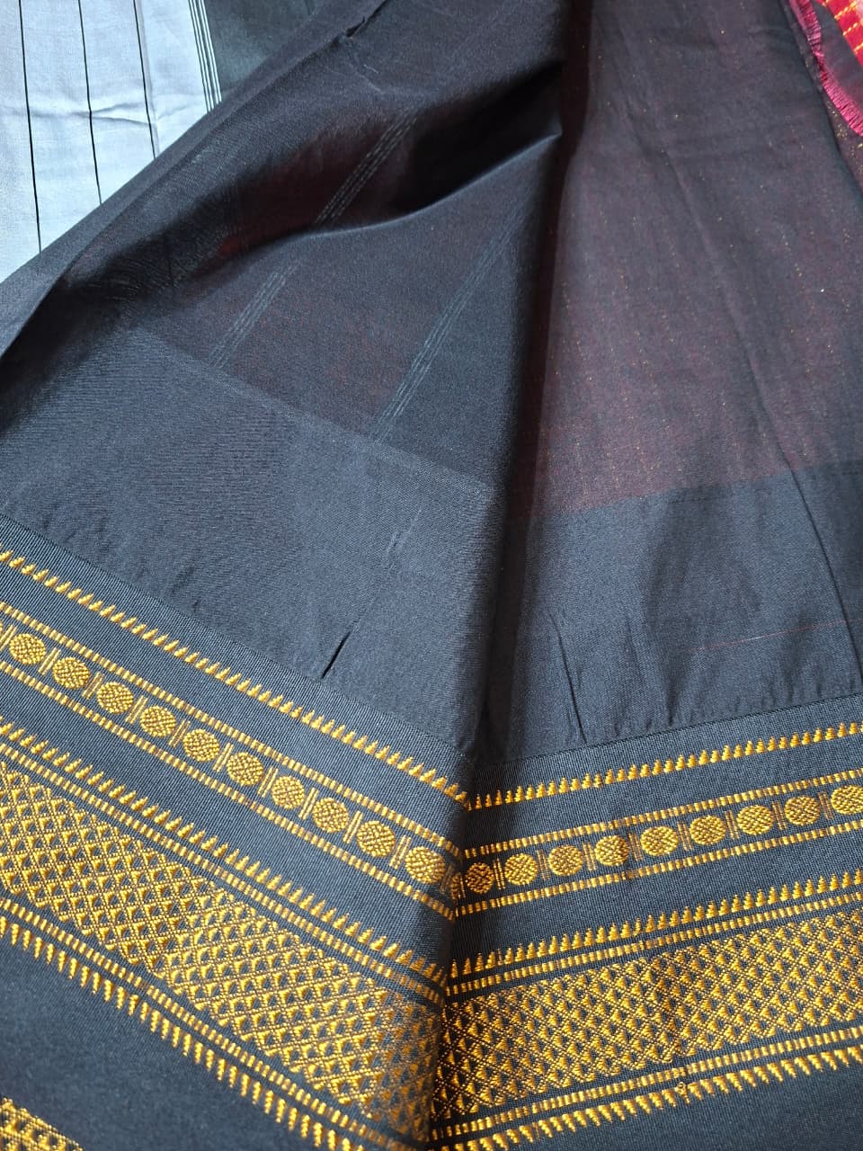 Vermilion Red Gadwal Chaduranga Ilkal Cotton Saree with Contrast Zari Border & Pallu