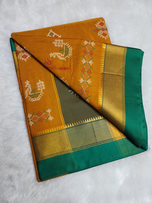 Mustard Ochre Ilkal Kasuti Cotton Saree