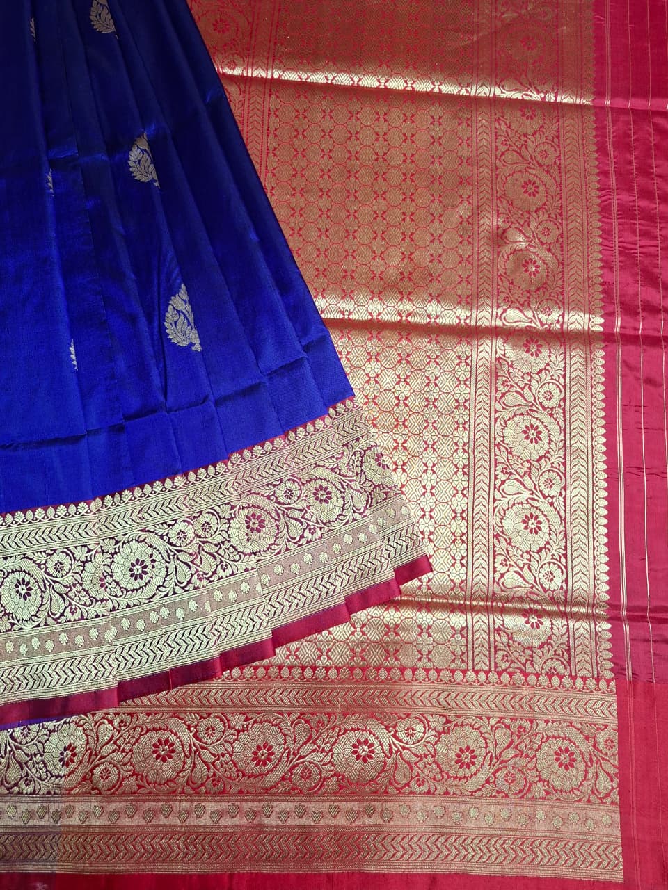 Royal Blue Banarasi Silk Saree with Gold Zari Motifs