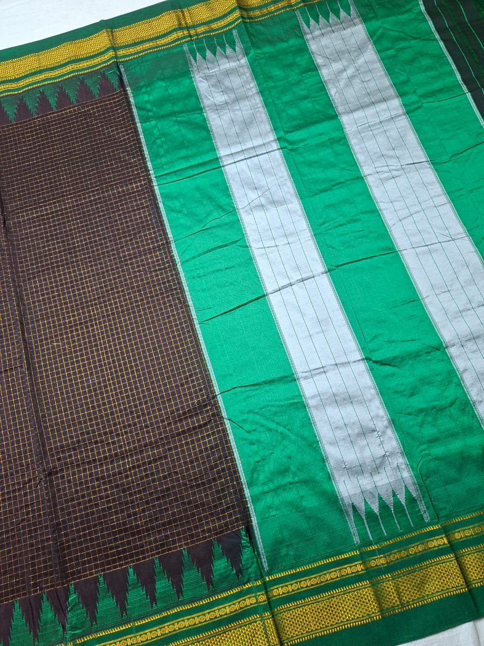 Black & Emerald Green Jari Chadarang Ilkal Saree