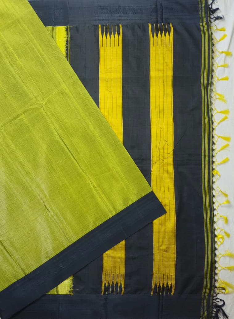 olive green Ilkal Viscose Handloom Saree with Silk & chikki Paras Border Pallu