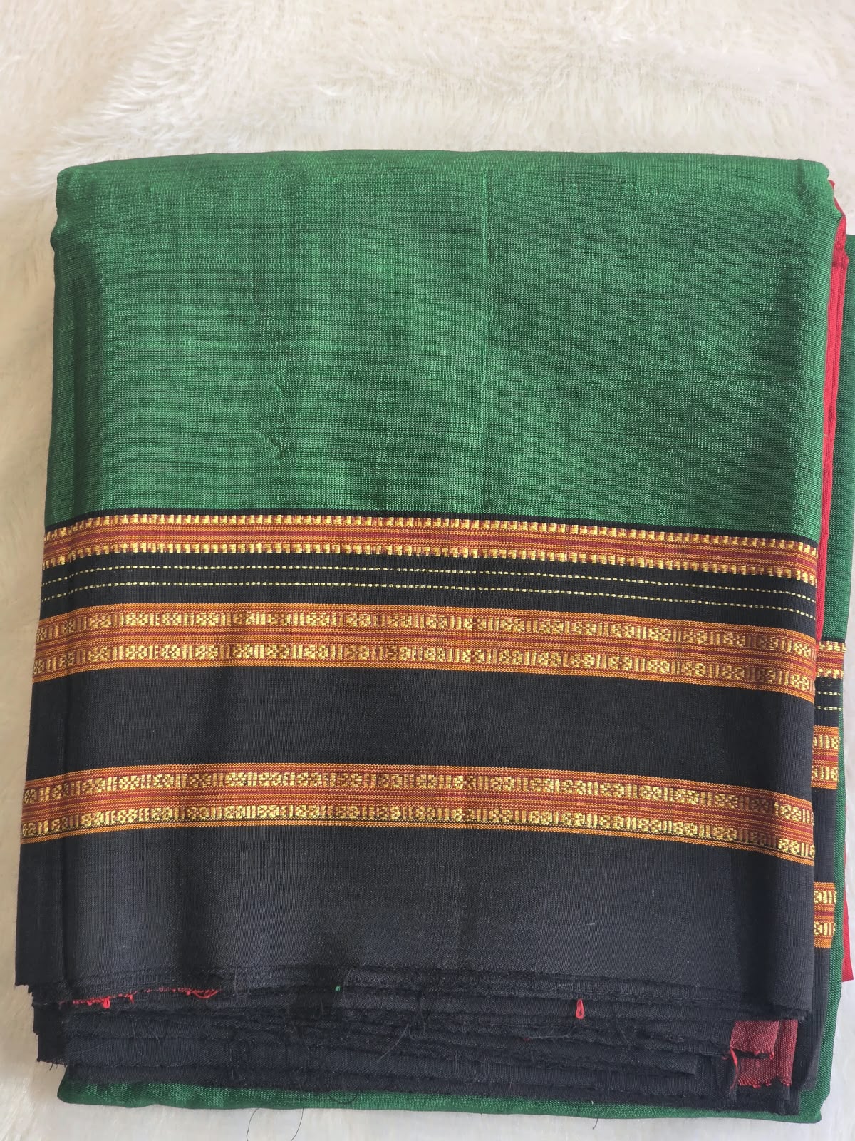 Emerald Green- black Ilkal Viscose Handloom Saree with Silk Pallu