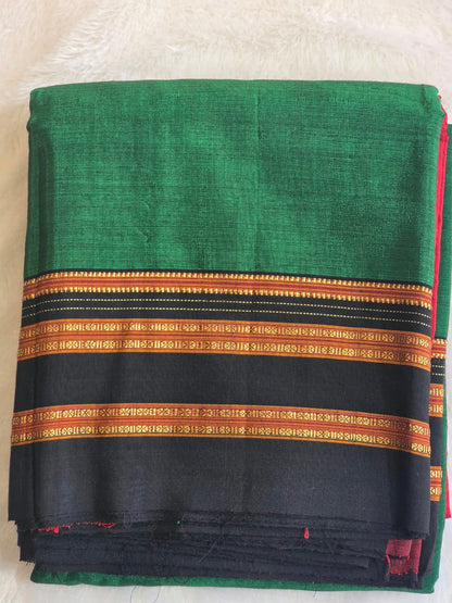 Emerald Green- black Ilkal Viscose Handloom Saree with Silk Pallu