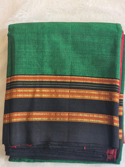 Emerald Green- black Ilkal Viscose Handloom Saree with Silk Pallu