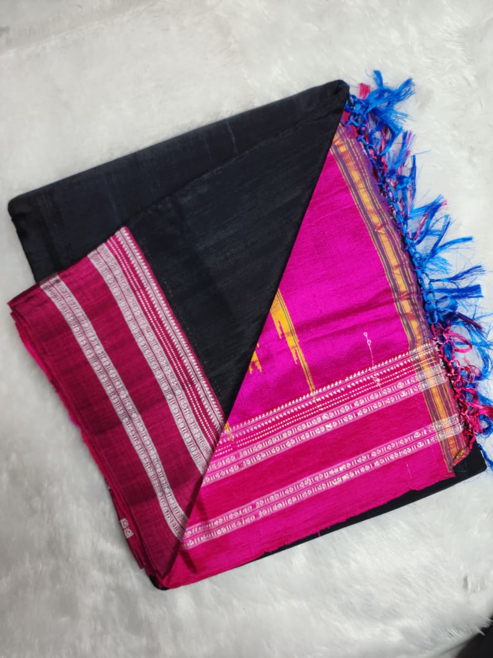 Black-pink Gayathri Border Ilkal Viscose Saree