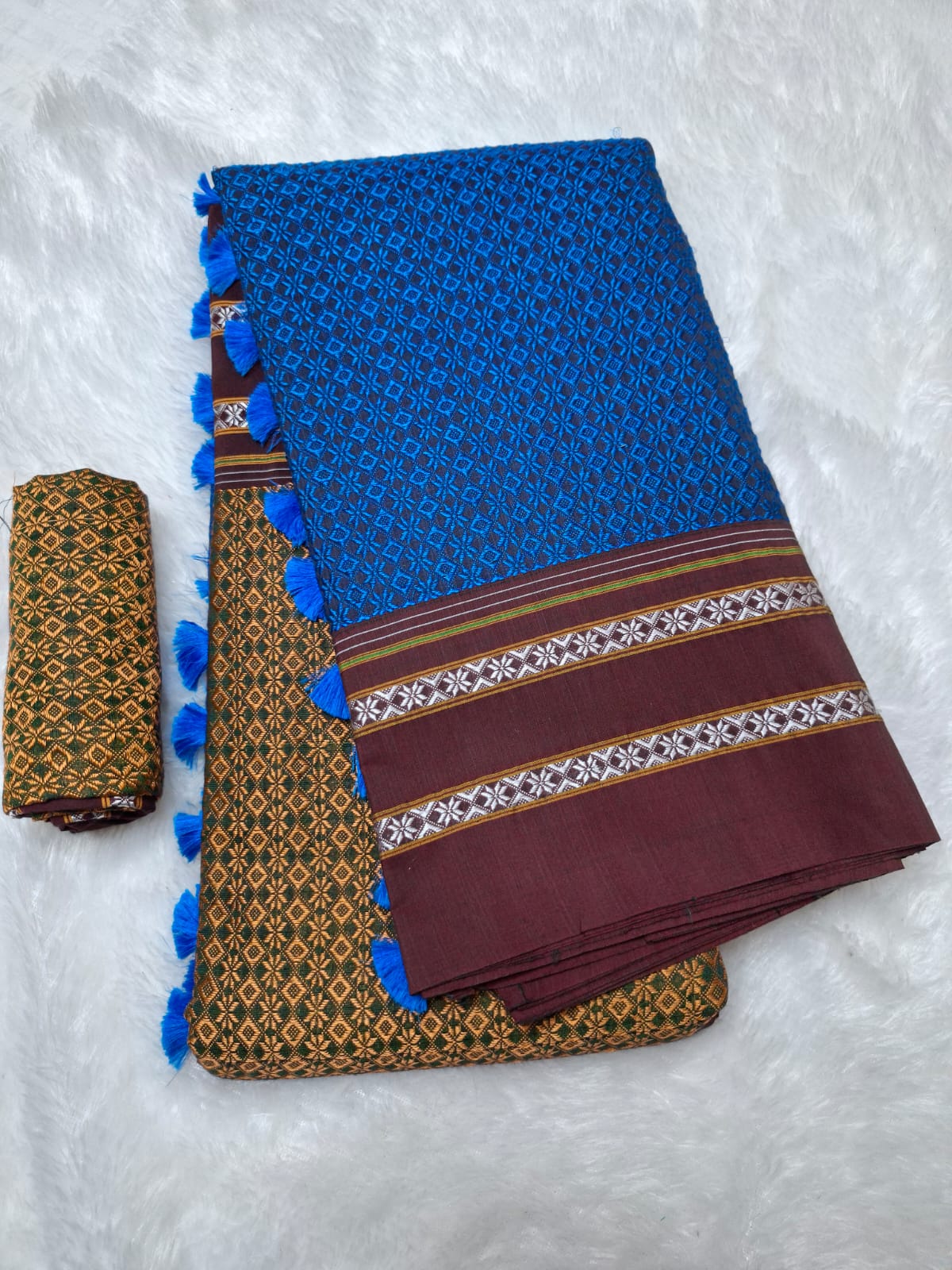 brown blue Ilkal Khun 3D Saree