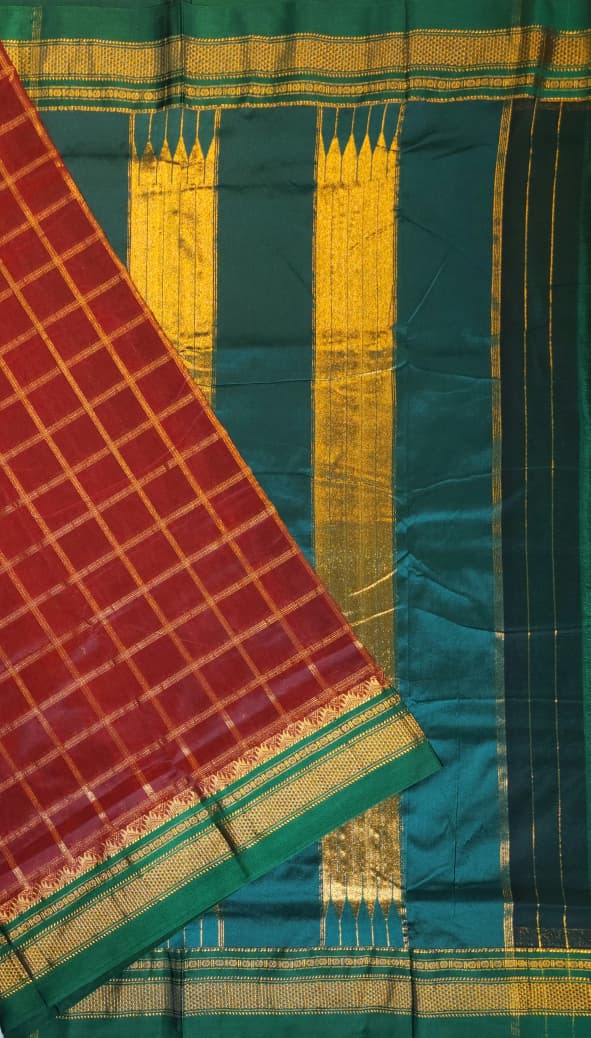 Wine Maroon  Big Jari Checks Ilkal Saree