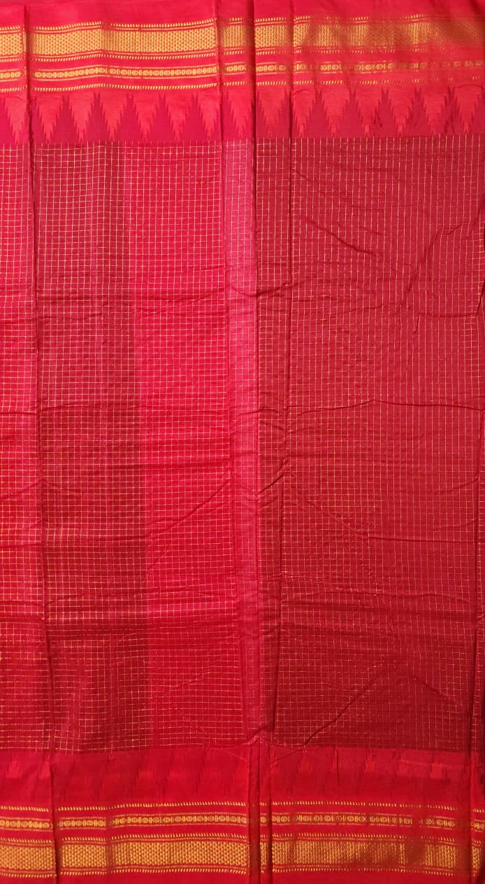 Vermilion Red and bold jet black Jari Chadarang Ilkal Saree