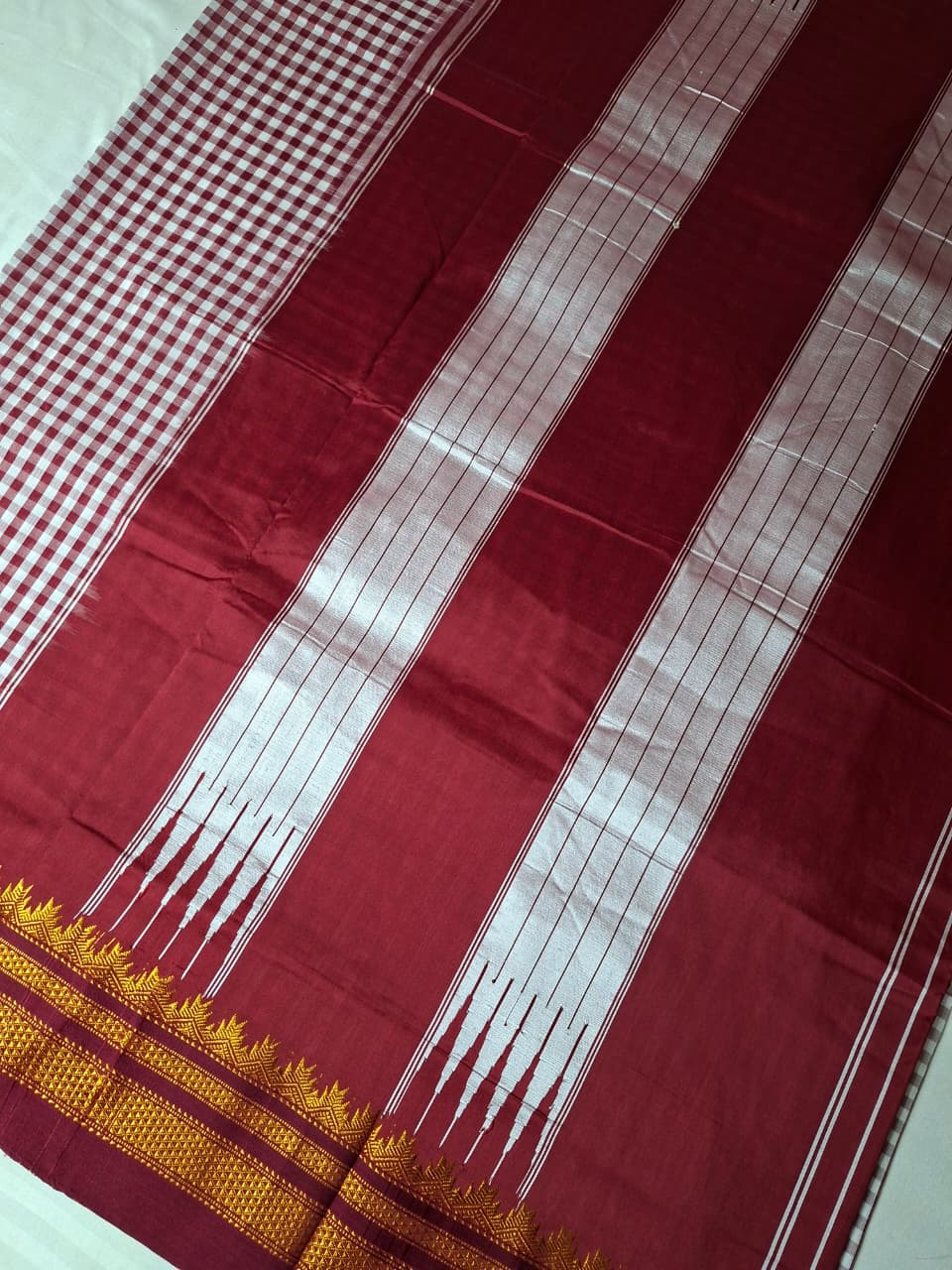 Maroon & White Ilkal Mini Checks Saree
