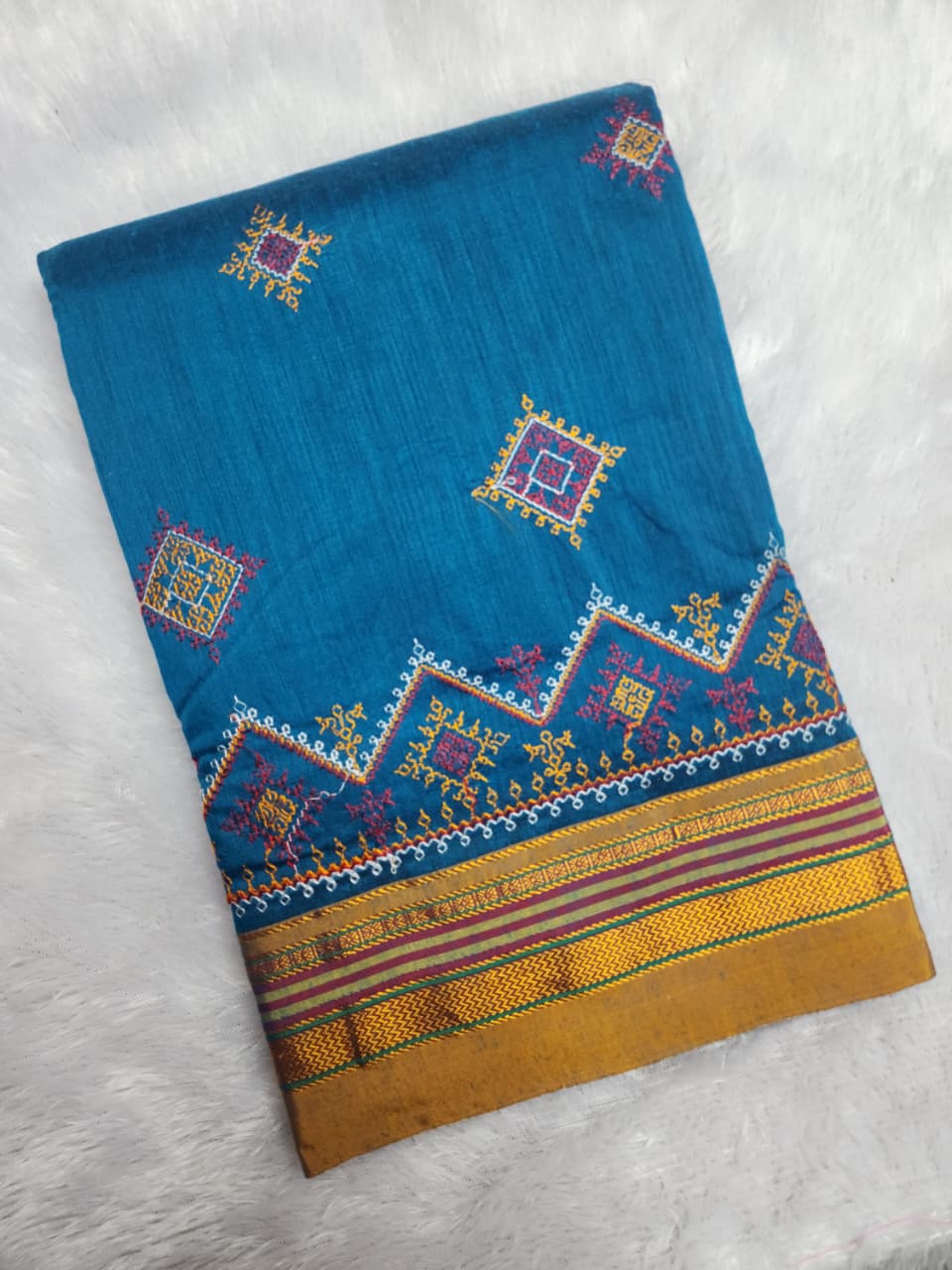 Teal Blue Ilkal Kasuti Saree