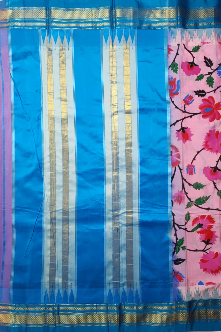 Pink Floral Ilkal–Kalamkari Fusion Saree