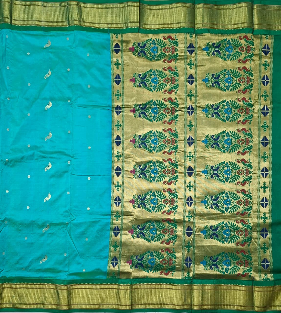 Peacock Green Paithani Silk with Peacock Motifs