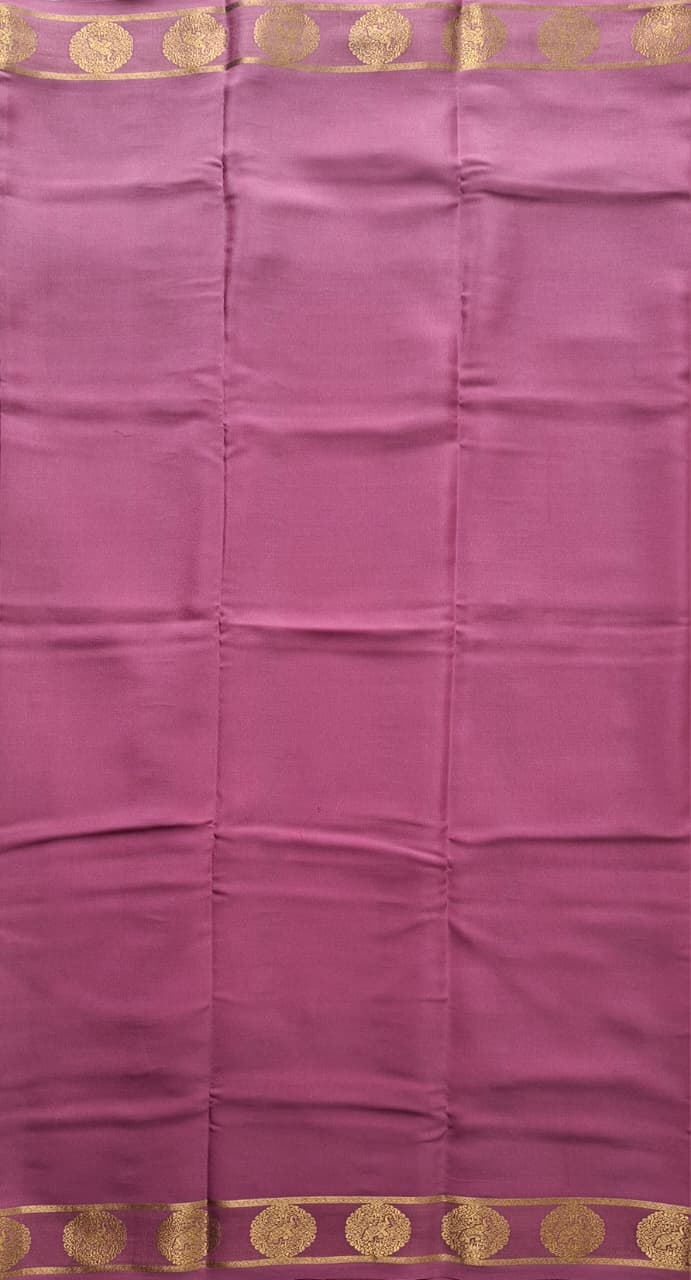Pastel pink Mysore Crepe Silk with bentexr-gandberunda motifs border