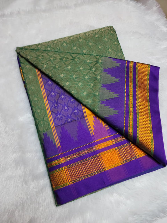 Green-purple emboss pattern ilkal saree