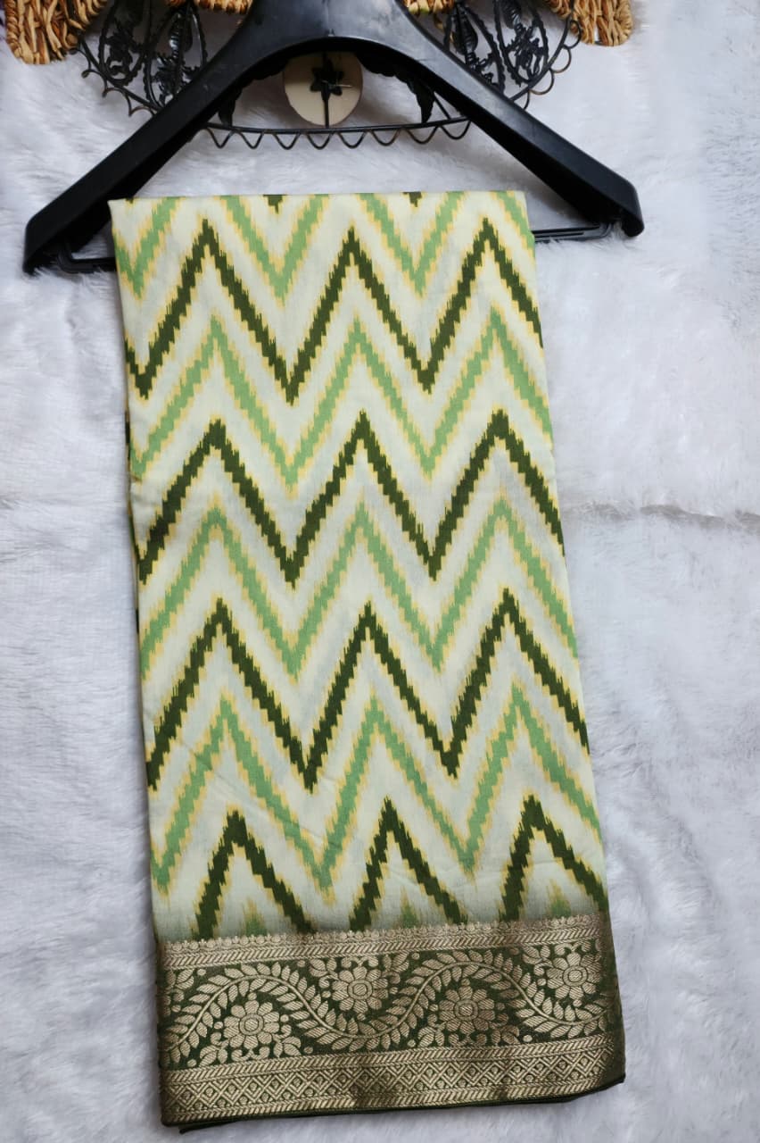 cream Viscose Dola Silk wave print