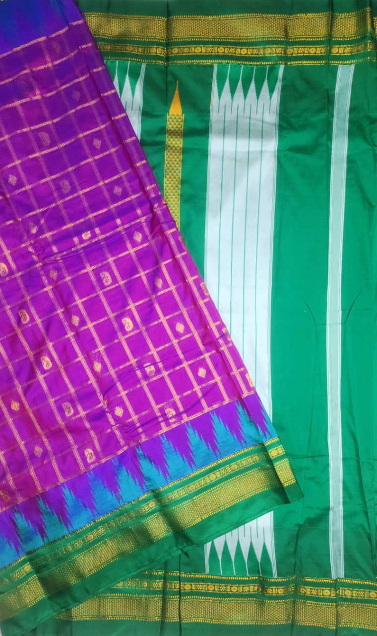 Rich Purple and cool Aqua Blue Contrast Silk Saree