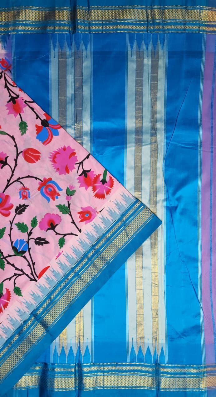 Pink Floral Ilkal–Kalamkari Fusion Saree