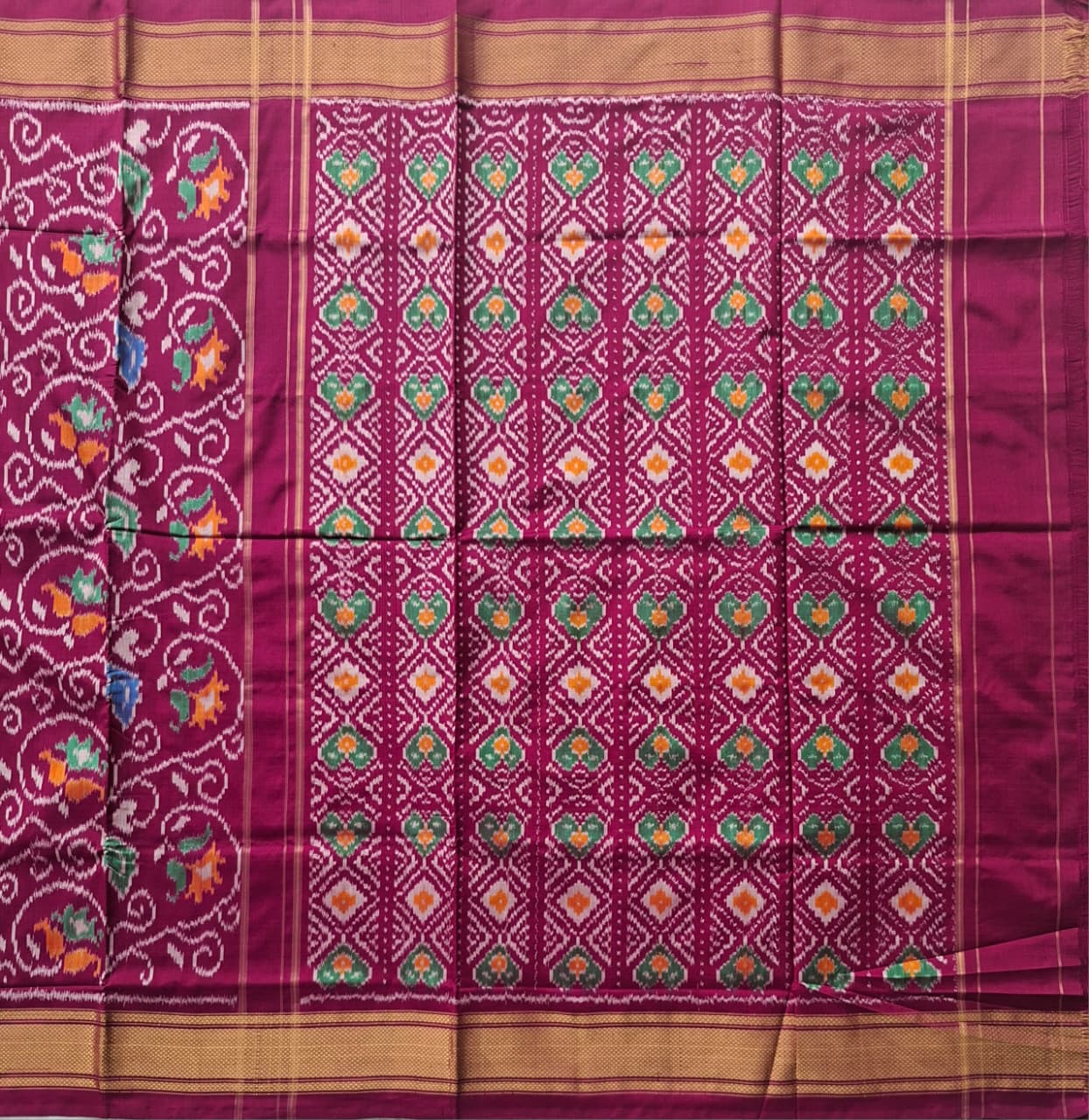 Deep Wine Pink Handloom Pochampally pure silk -Floral design