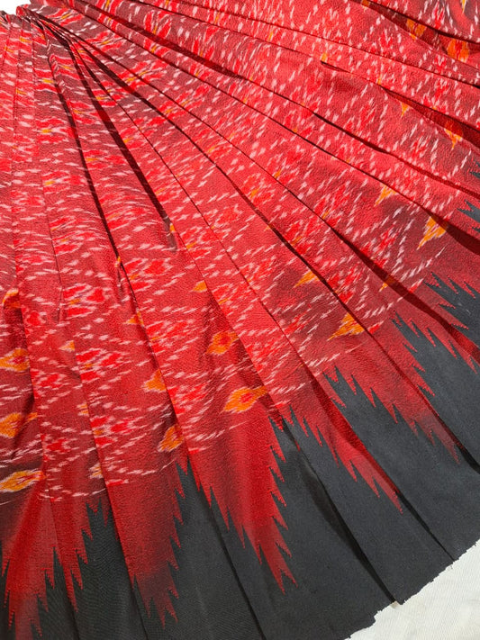 Crimson Red handloom pure silk fusion Ilkal- Ikkat with black Kanchi border