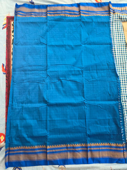 Classic light blue & White Ilkal Mini Checks Saree