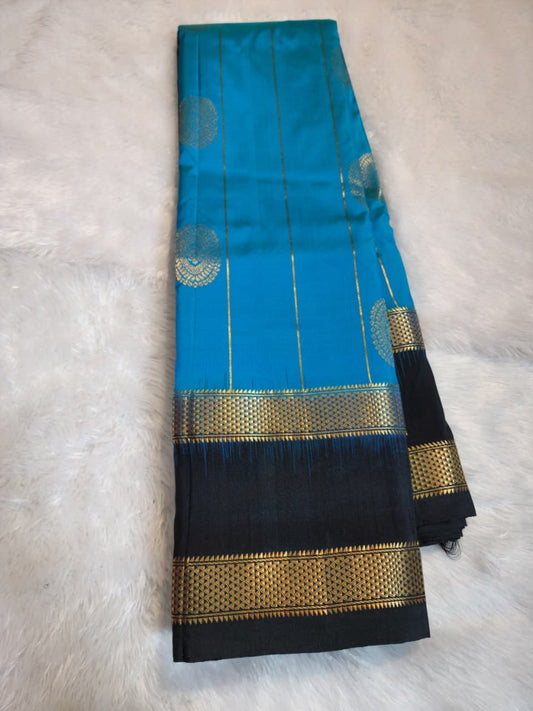Peacock Blue Gadwal Ilkal Silk with Bentex Border