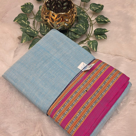 Sky Blue-Pink Ilkal handloom Patteda Anchu-Gayatri Border