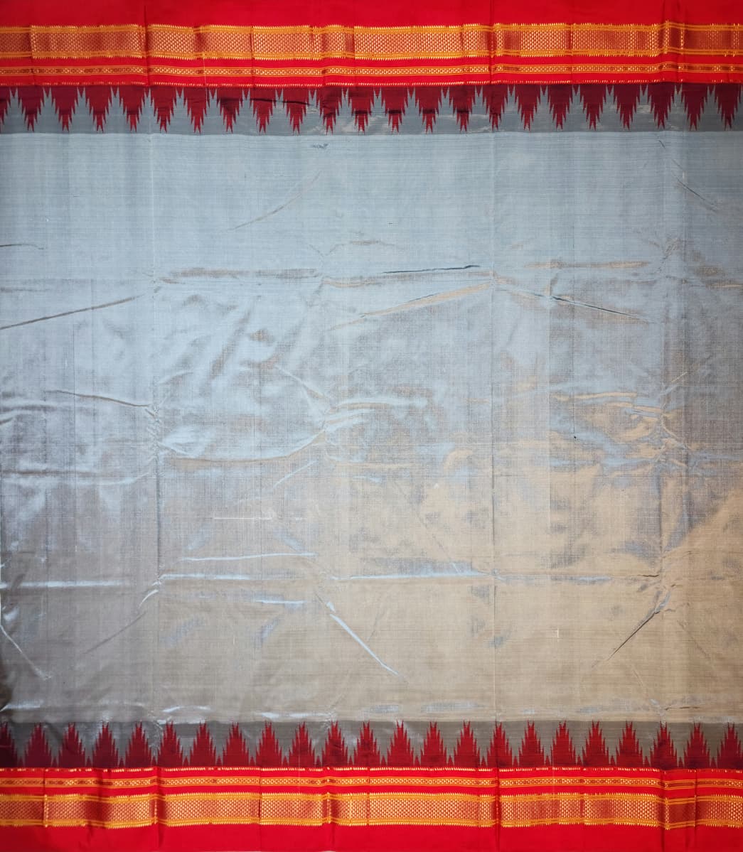 Charcoal Grey Plain Ilkal  Silk with Big Temple Border