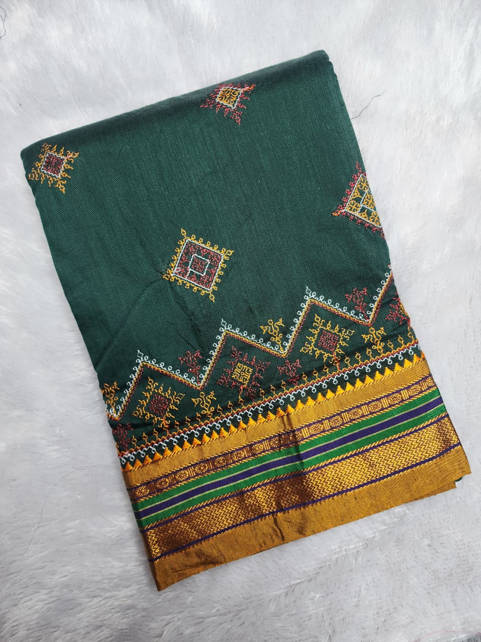 Deep Green Ilkal Kasuti Saree