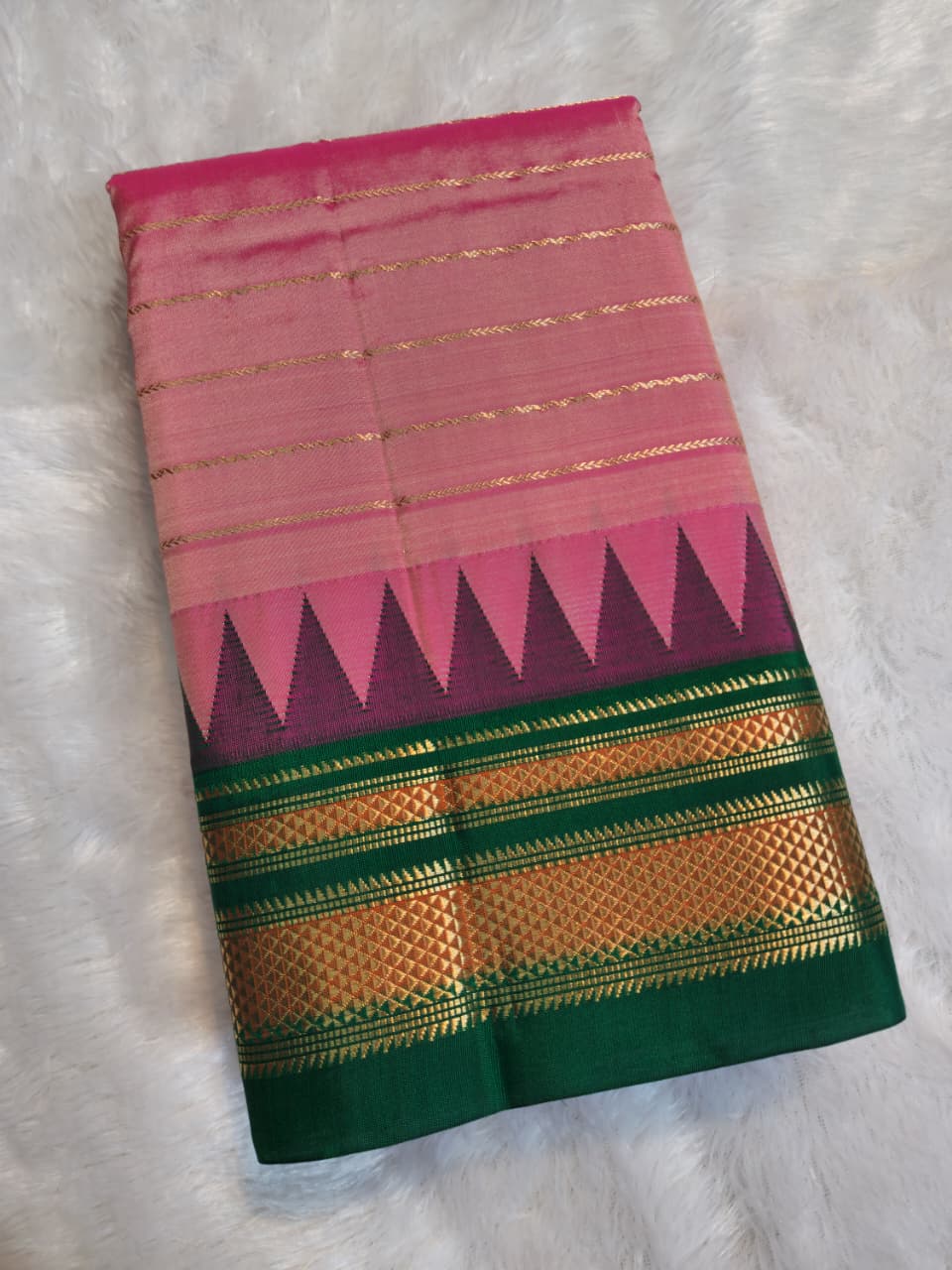 Rose Pink Pure Ilkal Gadwal Silk Saree with Necklace Zari Lines